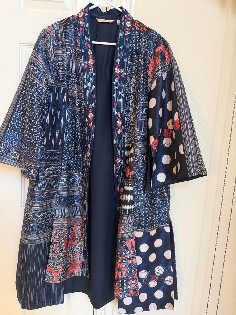 Soft Surroundings Navy Blue Multicolor Patchwork Kimono Jacket